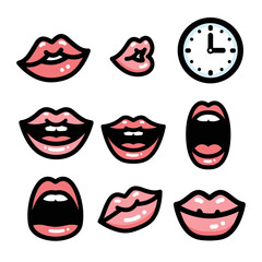 Variety of cartoon lips and mouth expression vector