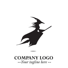 Mystical Black Witch Logo Symbol on White Background for Modern Magical Branding Design Effects