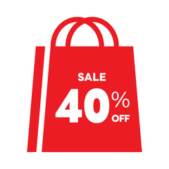 Red shopping bag with 40 percent off sale sign.