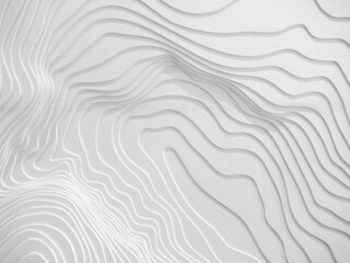 White abstract background with 3D topographic lines and wavy curves. Minimal texture design ideal for luxury presentation, clean architecture, minimal pattern, and modern graphic layout templates.