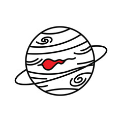 Stylized Planet with Red Swirl and Rings