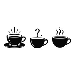 Obraz premium Conceptual illustration of three cups representing energy question and relaxation on a white background flat vector design