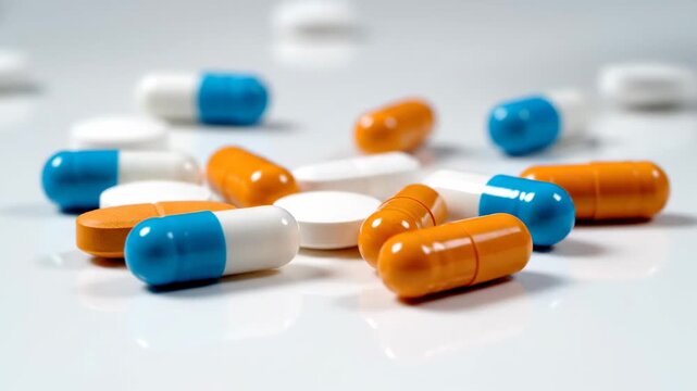 Various Pills and Capsules on White Surface
