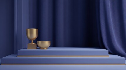 trophy and award ceremony scene, elegant setup, success and recognition theme