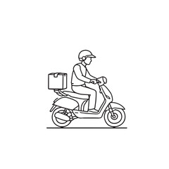 Delivery man riding scooter line art fast