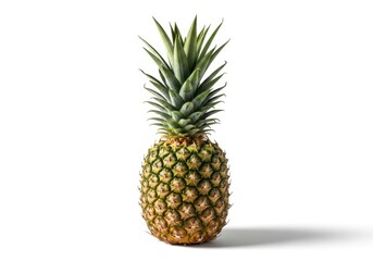 Fototapeta premium Whole fresh pineapple fruit with green leaves, tropical and sweet, isolated on white background