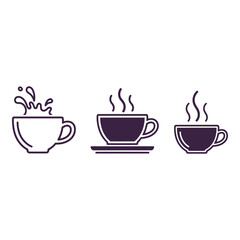 Obraz premium Minimalist Coffee Cups with Steam and Splash Icon Set for Cafe Menu Design and Branding Elements Featuring Hot Beverages