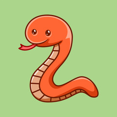 fun simple cute orange snake cartoon character isolated drawing line art style design illustration