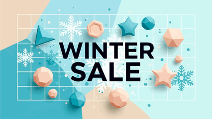 Minimalist Winter Sale Background with Geometric Ornaments