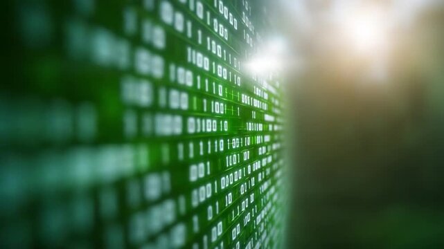 Digital data flow: A vibrant visualization of binary code streams, symbolizing digital transformation and the interconnectedness of modern technology.