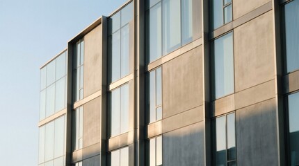 Fototapeta premium Modern Concrete Building Facade with Large Windows and Architectural Detail