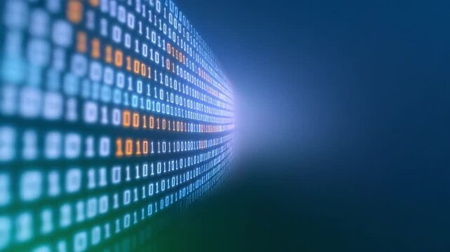Binary Code Convergence: An abstract representation of digital data, where binary digits stream, signifying the flow of information and technological advancement.