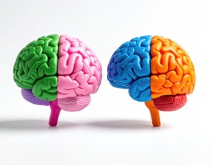 Two colorful brain models side-by-side on white