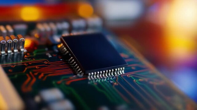 Microchip on a Circuit Board: A detailed view of a microchip embedded on an intricate circuit board, showcasing the fusion of technology and design.