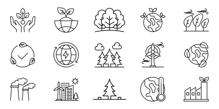 Environmental Icons Line Art Collection for Ecology and Sustainability