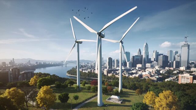 Wind Turbines Cityscape Renewable Energy