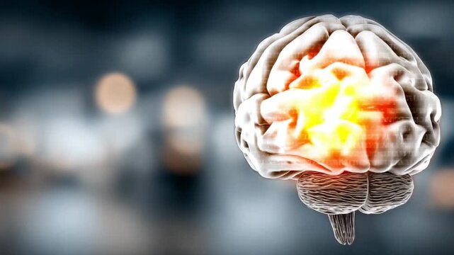 Brain Anatomy with Focused Illumination: A detailed anatomical representation of a human brain with a focal area of intense light.