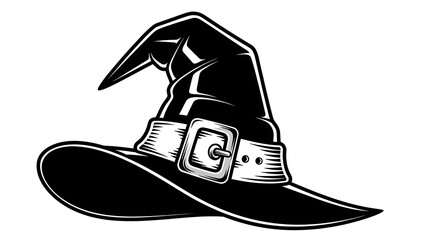 Vintage witch hat illustration classic black and white design isolated on white background
