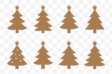 Obraz premium Christmas tree silhouette clipart set. Black Christmas tree drawing clip art collection in white background for x-mas season pine tree flat icon decoration vector illustration.