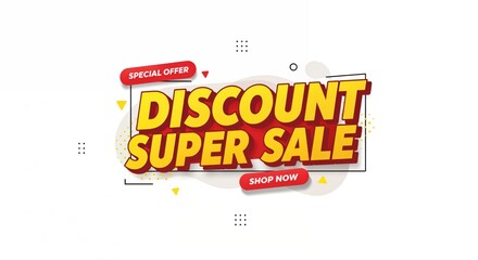 Fototapeta premium Discount Super Sale Banner with Special Offer Tag: A vibrant graphic banner announcing a Discount Super Sale with a Special Offer tag and a Shop Now button.