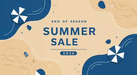 Summer Sale Banner: A vibrant banner showcases Summer Sale messaging, integrating beach elements like umbrellas and beach accessories, creating a promotional visual