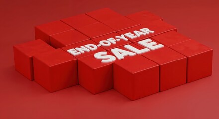 End-of-Year Sale: Bold, Red and Cubical letters showcase end-of-year sale on a striking background, and a visual reminder to secure amazing deals and seize the moment.