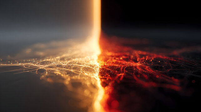 Intense abstract background with contrast and duality. vertical split shows light versus dark, powerful and dramatic display of energy