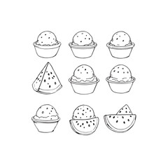 Watermelon Sorbet line art summer dessert design