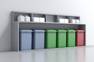 recycling station with sorted bins, clean and organized setup, environmental responsibility