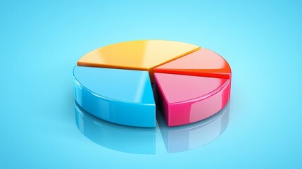 Fototapeta premium Dynamic exploded pie chart with glossy segments in contrasting colors, each piece slightly elevated, subtle reflection, analytics symbol, digital marketing dashboard component, professional vector