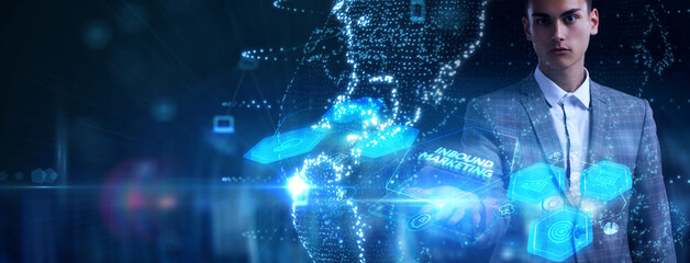 Business, technology, internet and network concept. Virtual screen of the future and sees the...