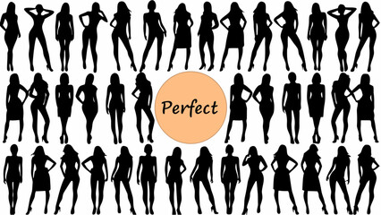 Fashionable female silhouettes showcase perfect figure and body positivity, ideal for clothing design, beauty brands, and empowering lifestyle content