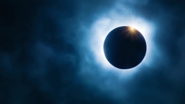 Solar Eclipse: A majestic solar eclipse unfolds in the vast expanse of the cosmos, the moon perfectly obscuring the sun, revealing a corona of ethereal light.