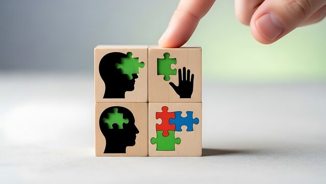 Mindful Solutions Puzzle Cube Symbolizing Cognitive Skills and Problem-Solving with a Focus on Mental Wellness