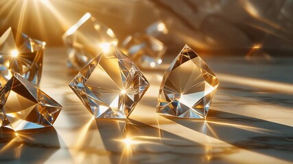 golden sunlight through crystal glass prisms cinematic sparkle shimmering highlights warm luminous abstract visual beauty - Powered by Adobe