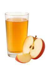 Refreshing apple juice in a glass with apple slices on a transparent background