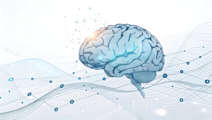 Human brain digital illustration showcasing artificial intelligence computing power and complex technological connections