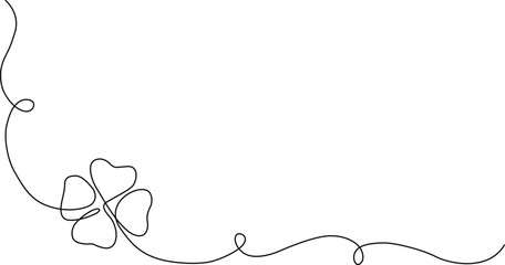 Continuous line drawing of a lucky four-leaf clover with elegant swirls. Vector