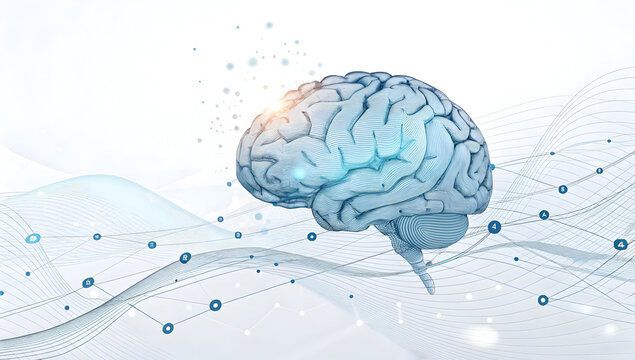 Human brain digital illustration showcasing artificial intelligence computing power and complex technological connections - Powered by Adobe