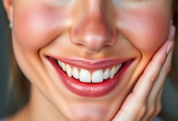 Obraz premium Radiant smile, bright eyes, flawless skin, glowing complexion, lips, face