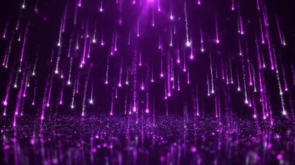 Shiny purple violet lights sparkle glitter rain on dark background. Generative video AI technology. - Powered by Adobe