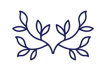 Blue outline of symmetrical branching leaves on a black background branches foliage