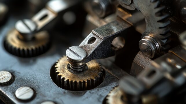 Hyper-detailed close-up of analog counting device with machined metal numerals, mechanical digit wheels frozen between position changes, perfectly engineered mechanical numerator with subtle