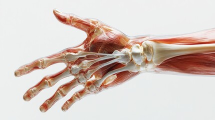 Anatomical study of hand counting sequence viewed from back side, visible bone structure and veins, clinical white isolation, ultra-detailed skin texture, editorial photography style