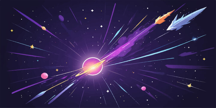 A glowing galaxy burst design features shiny blue particles and bright stars across a dark night sky space background