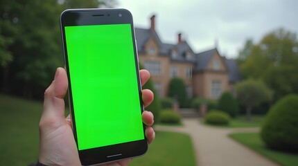 Commercial Display Mockup: Green Screen Display in Front of Mansion