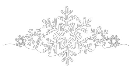 Elegant continuous line art of snowflakes creating a wintery scene design