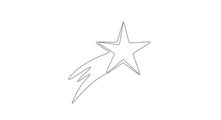 Minimalist Line Art Illustration of a Shooting Star with Trail on White Background