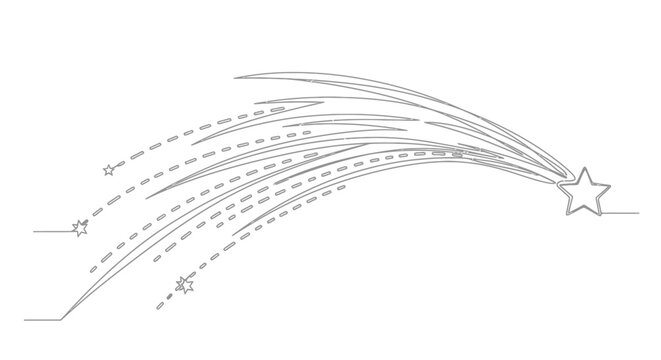 Stylized shooting star with line art design for decorative elements and illustration