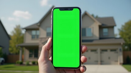 Commercial Display Mockup: Green Screen Display with Residence Background